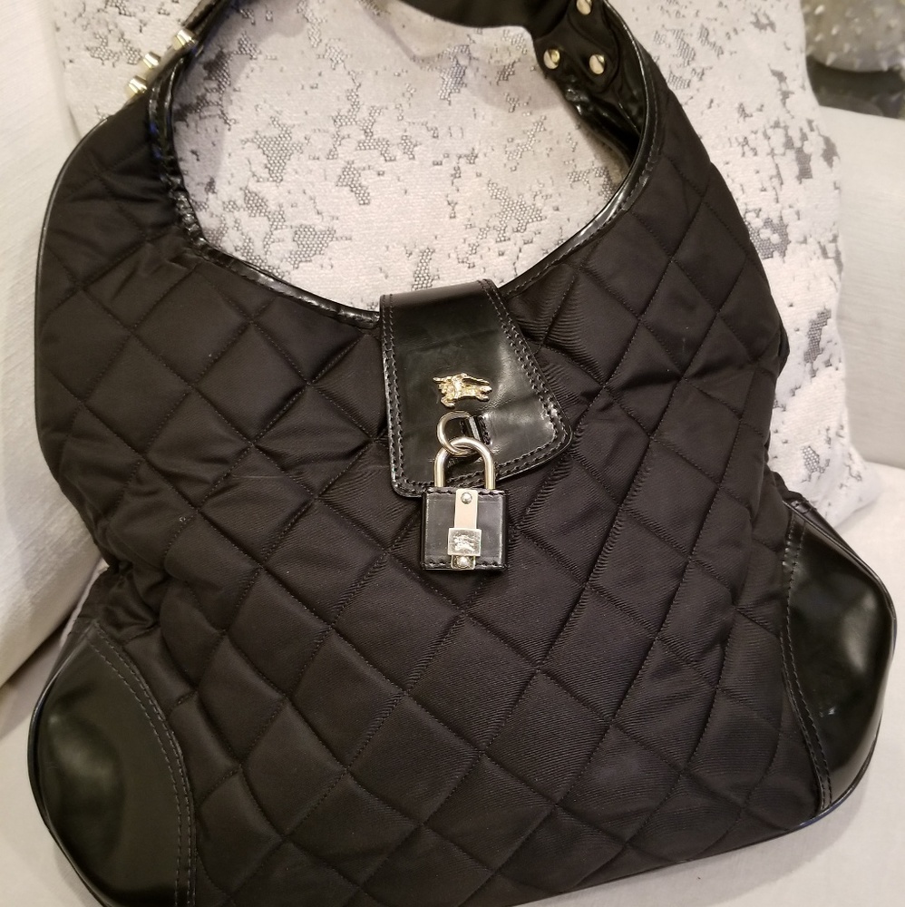 Authentic Burberry Quilted Black Leather Hobo
